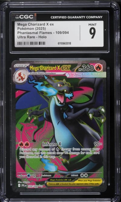 2025 Pokemon Mega Phantasmal Flames Full Art Mega Charizard X ex #109 CGC 9 MINT