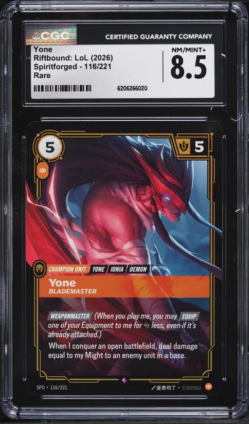 2026 Riftbound League Of Legends LoL Spiritforged Yone #116 CGC 8.5 NM-MT+
