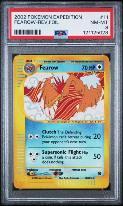 2002 POKEMON EXPEDITION #11 FEAROW-REVERSE FOIL PSA 8