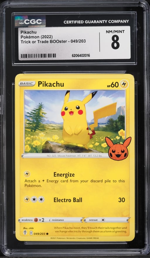 2022 Pokemon Sword & Shield Trick Or Trade BOOster Pikachu #49 CGC 8 NM-MT