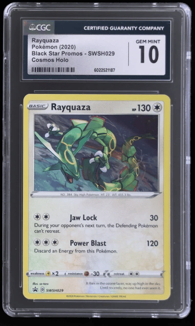 2020 Pokemon Black Star Triple Blisters Pack Promo Holo Rayquaza #SWSH029 CGC 10