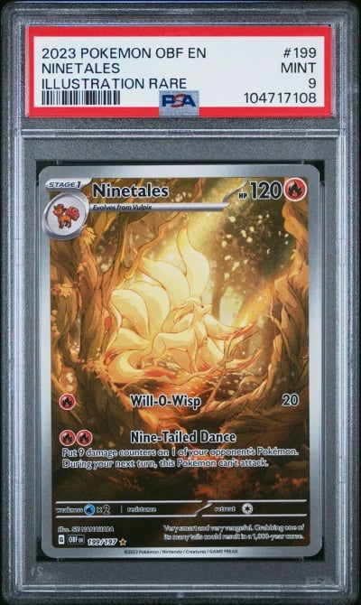 2023 POKEMON OBF EN-OBSIDIAN FLAMES ILLUSTRATION RARE #199 NINETALES PSA 9