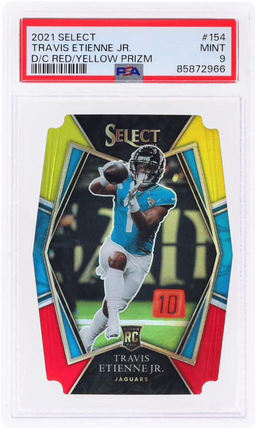 2021 Panini Select Premier Level Red and Yellow Die Cut Prizm Travis Etienne Jr. #154 PSA 9