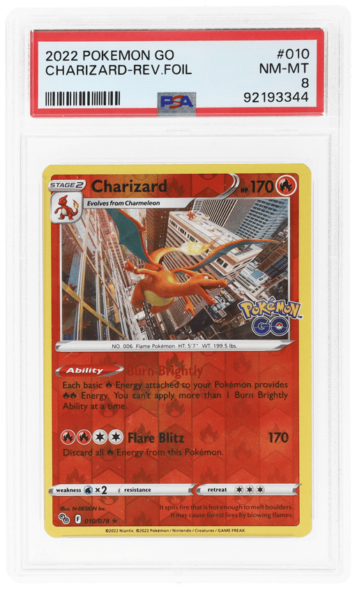 2022 Pokemon Go Reverse Holo Charizard #10 PSA 8