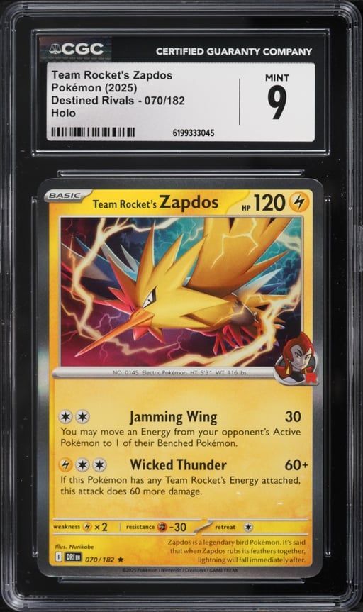 2025 Pokemon Scarlet & Violet Destined Rivals Holo Team Rocket's Zapdos #70 CGC 9 MINT