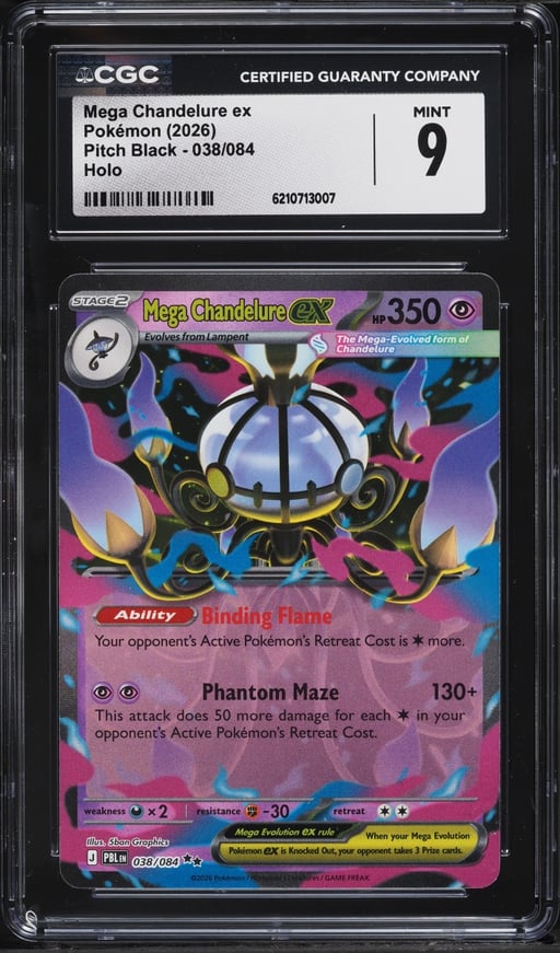 2026 Pokemon Mega Evolution Pitch Black Holo Mega Chandelure Ex #38 CGC 9 MINT