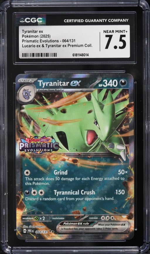 2025 Pokemon SV Prismatic Evolutions Premium Collection Tyranitar ex #64 CGC 7.5 NRMT+