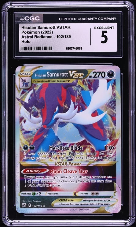 2022 Pokemon Sword & Shield Astral Radiance Holo Hisuian Samurott VSTAR #102 CGC 5 EX