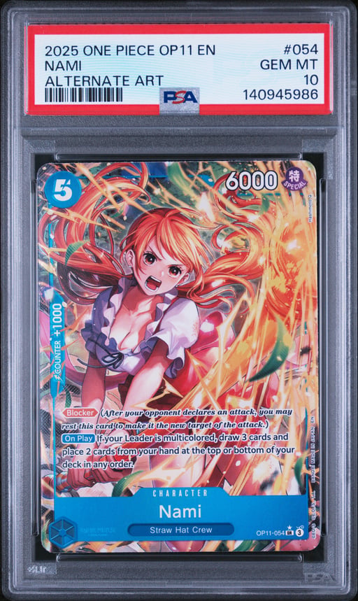 2025 ONE PIECE OP11-A FIST OF DIVINE SPEED 054 NAMI ALTERNATE ART PSA 10