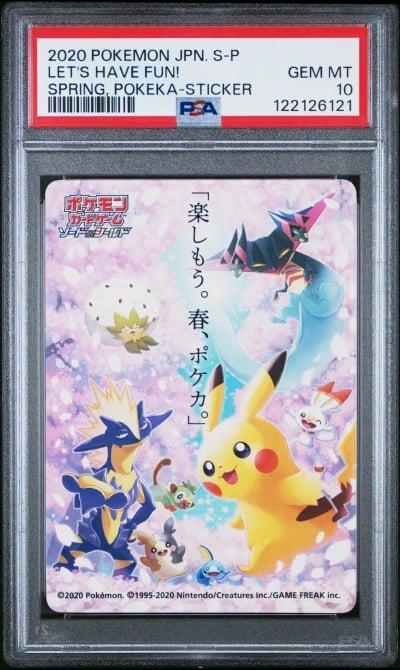 2020 POKEMON JPN S PROMO STICKER LET'S HAVE FUN! SPRING, POKEKA PSA 10