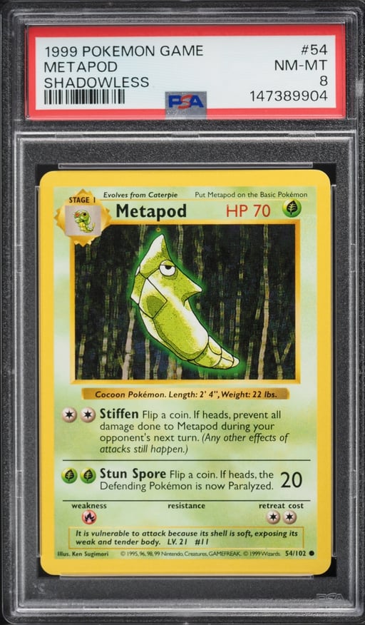 1999 Pokemon Base Set Shadowless Metapod #54 PSA 8 NM-MT