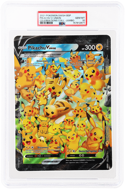 2021 Pokemon Sword and Shield Black Star Promo Celebrations Collection Jumbo Pikachu V-Union PSA 10