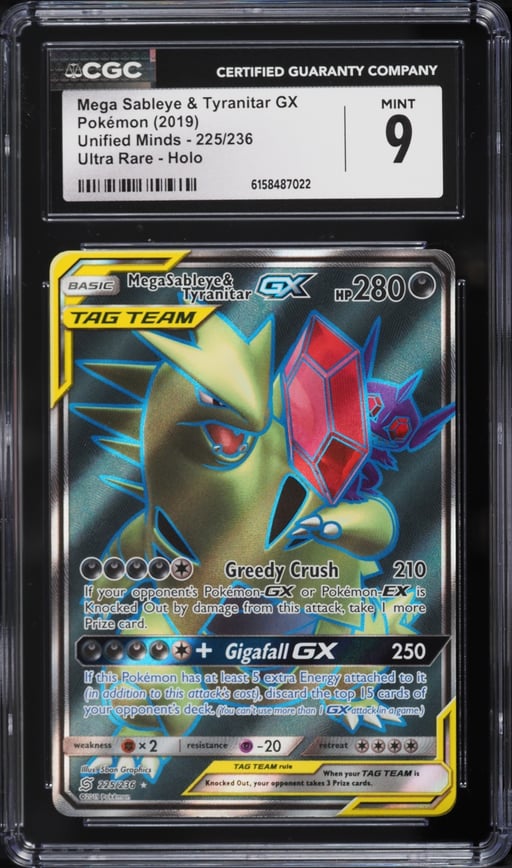2019 Pokemon Sun & Moon Unified Minds Full Art Mega Sableye & Tyranitar #225 CGC 9 MINT