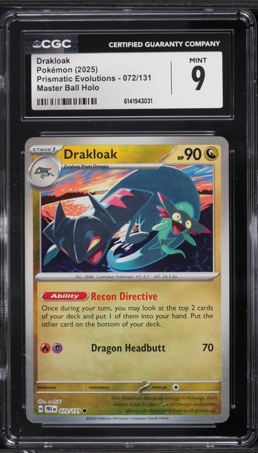 2025 Pokemon Scarlet & Violet Prismatic Evolutions Master Ball Holo Drakloak CGC 9 MINT