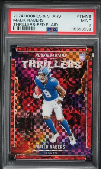2024 Panini Rookies & Stars Thrillers Red Plaid Malik Nabers ROOKIE #TMNS PSA 9