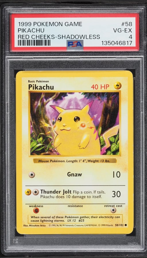 1999 Pokemon Base Set Shadowless Red Cheeks Pikachu #58 PSA 4 VGEX