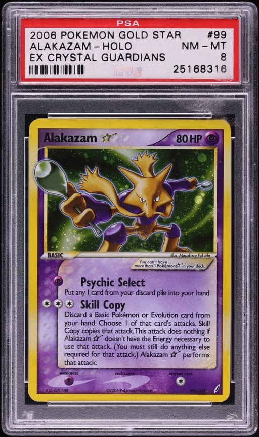 2006 Pokemon EX Crystal Guardians Holo Alakazam Gold Star #99 PSA 8 NM-MT