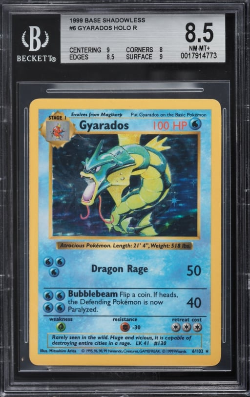1999 Pokemon Base Set Shadowless Holo Gyarados #6 BGS 8.5 NM-MT+