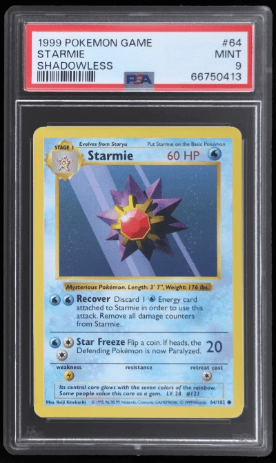 1999 Pokemon Base Set Shadowless Starmie #64 PSA 9
