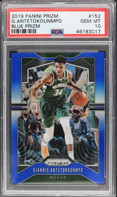 2019 Panini Prizm Blue Prizm Giannis Antetokounmpo #152 131/199 PSA 10