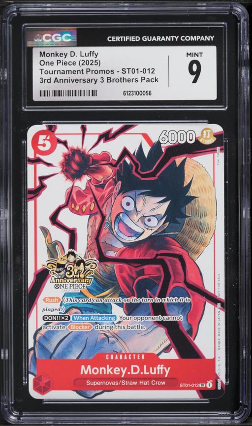 2025 One Piece Promo 3rd Anniversary 3 Brothers Pack SR Monkey D. Luffy #ST01-012 CGC 9 MINT