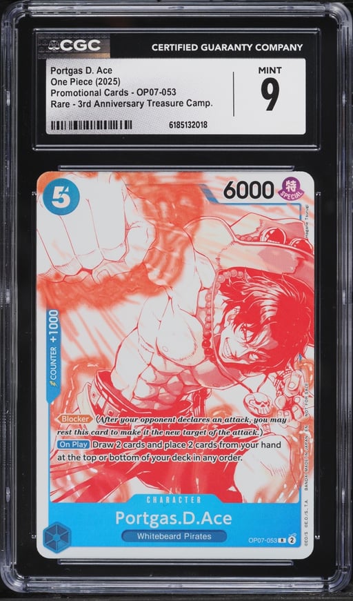 2025 One Piece Promo 3rd Anniversary Treasure Camp. Portgas D. Ace #OP07-053 CGC 9 MINT