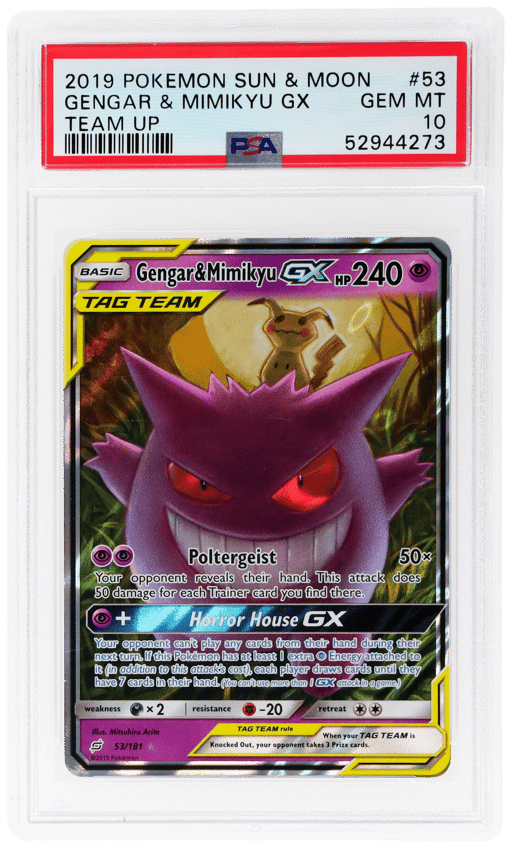 2019 Pokemon Sun and Moon Team Up Gengar/Mimikyu Gx #53 PSA 10