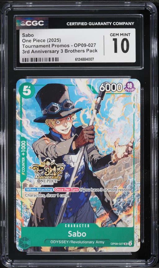 2025 One Piece Promo 3rd Anniversary 3 Brothers Pack Alt Art Sabo #OP09-027 CGC 10 GEM MINT