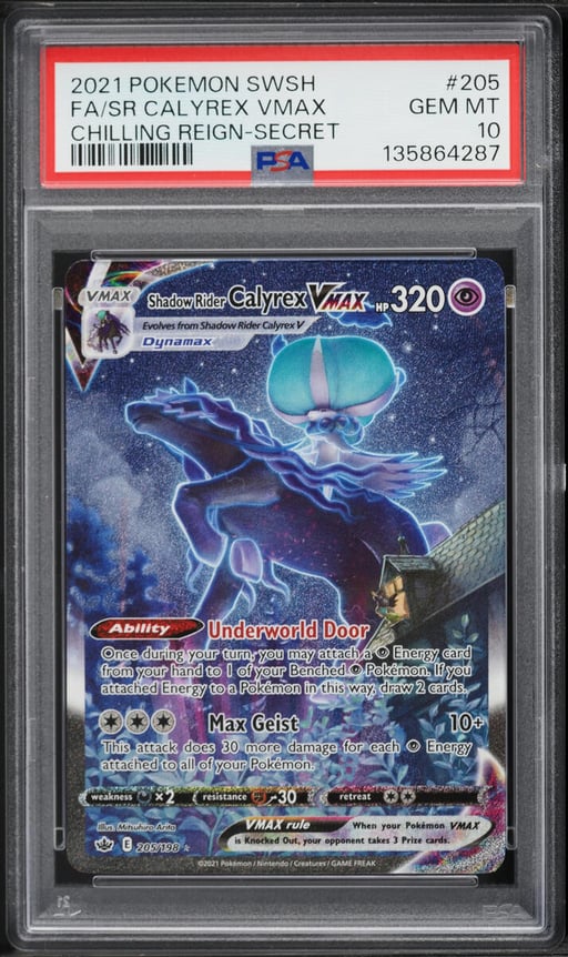 2021 Pokemon Sword & Shield Chilling Reign SEC Shadow Rider Calyrex VMAX #205 PSA 10 GEM MINT