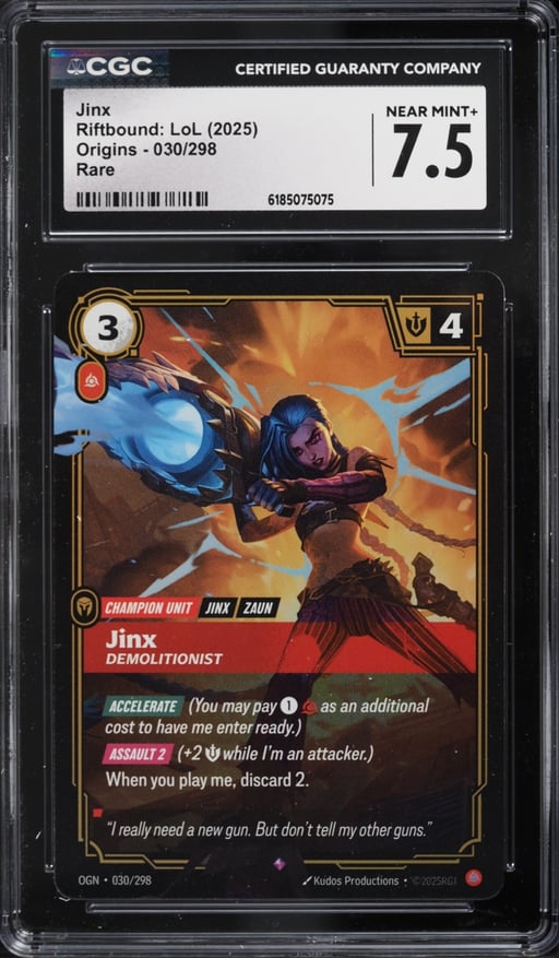 2025 Riftbound League Of Legends LoL Origins Jinx #30 CGC 7.5 NRMT+