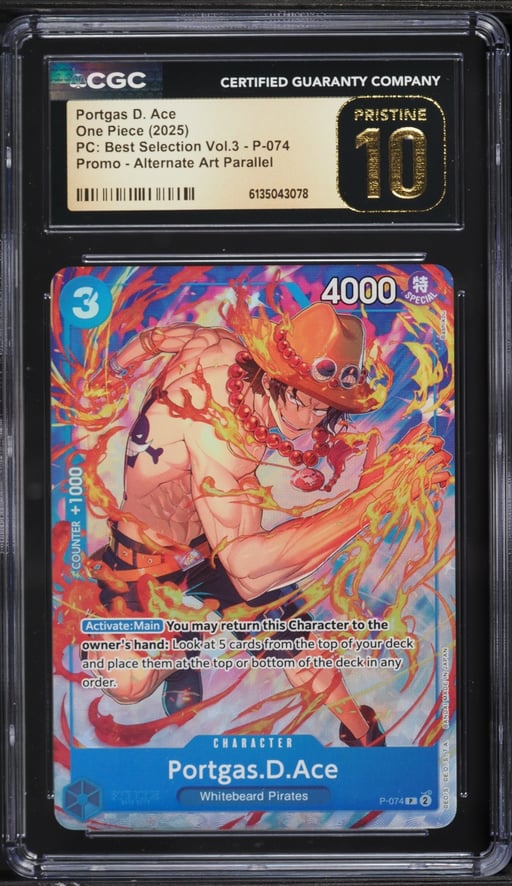 2025 One Piece Promo Premium Best Selection Vol 3 Alt Art Portgas D. Ace #P-074 CGC 10 PRISTINE