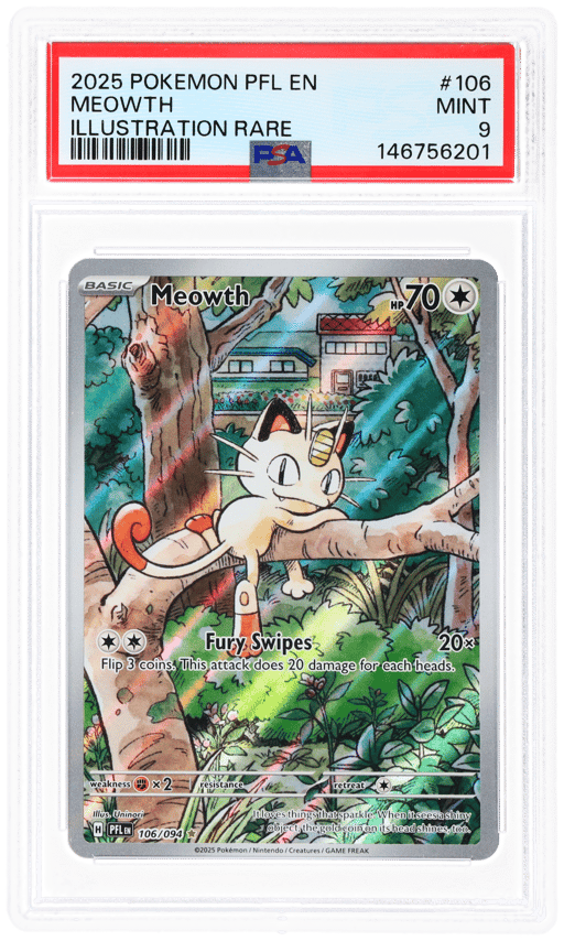 2025 Pokemon Mega Evolution Phantasmal Flames Illustration Rare Meowth #106 PSA 9
