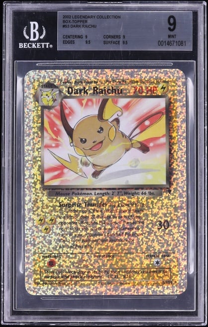 2002 Pokemon Legendary Collection Box Topper Dark Raichu #S3 BGS 9 MINT
