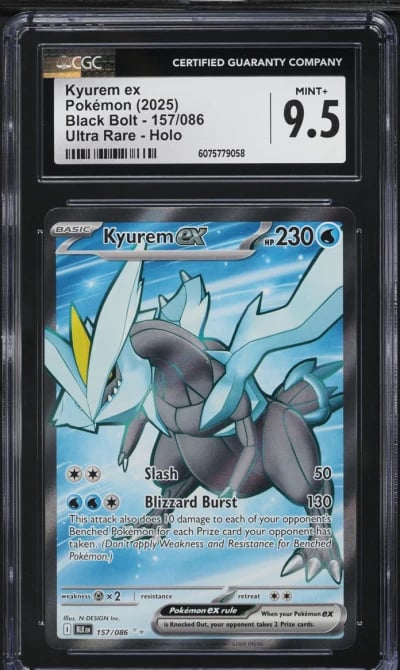 2025 Pokemon Scarlet & Violet Black Bolt Full Art Kyurem ex #157 CGC 9.5 MINT+