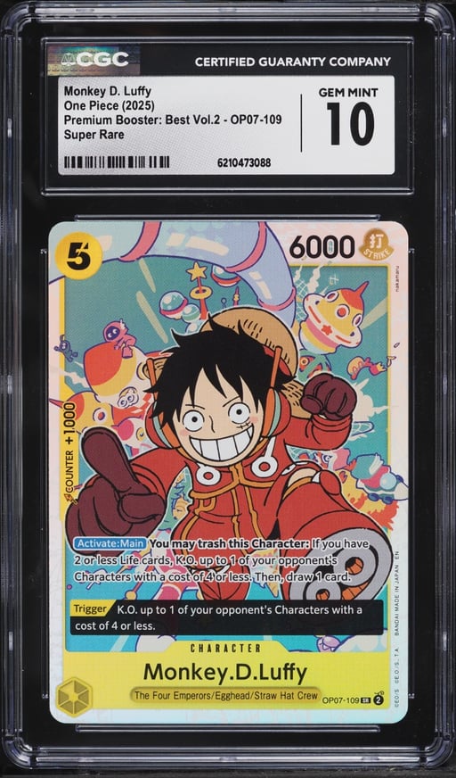 2025 One Piece Premium Booster Best Vol. 2 Super Rare Monkey D. Luffy #OP07-109 CGC 10 GEM MINT