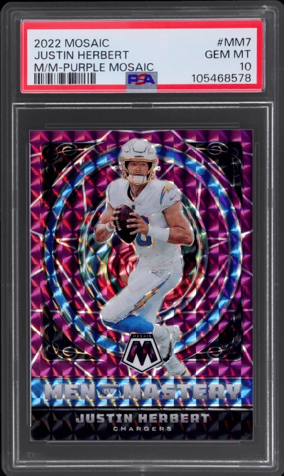 2022 Panini Mosaic Men of Mastery Mosaic Purple Justin Herbert #MM-7 31/49 PSA 10