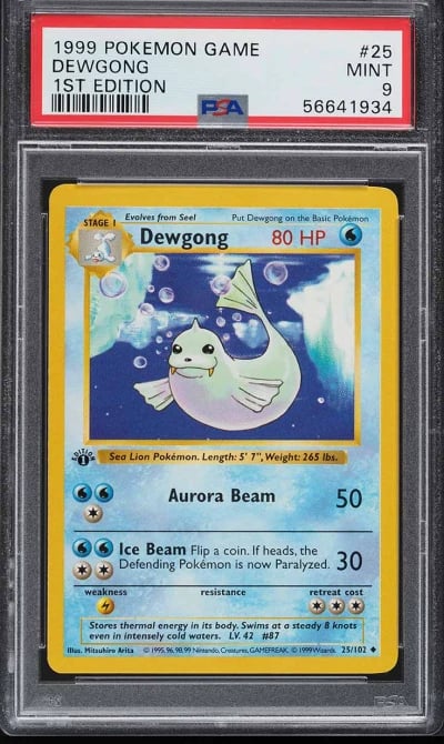 1999 Pokemon Base Set Shadowless 1st Edition Dewgong #25 PSA 9 MINT