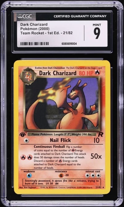 2000 Pokemon Team Rocket 1st Edition Dark Charizard #21 CGC 9 MINT