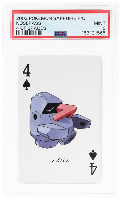 2003 Pokemon Sapphire Version Playing Cards 4 of Spades Nosepass PSA 9
