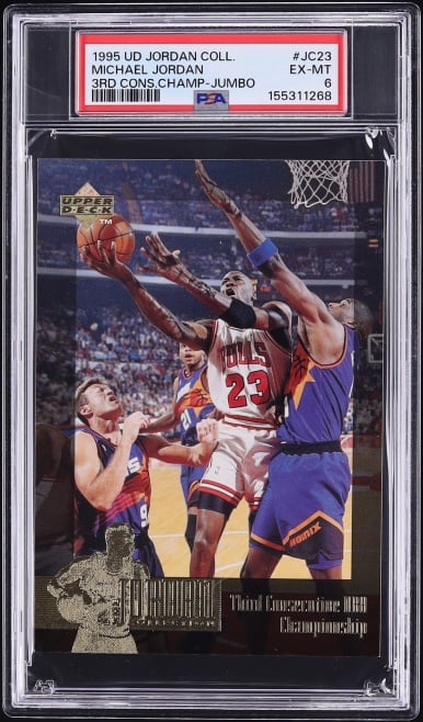 1995 Upper Deck Jordan Collection 3rd Consecutive Championship Jumbo Michael Jordan #JC23 PSA 6