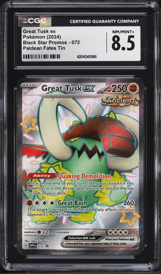 2024 Pokemon Scarlet & Violet Promo Paldean Fates Tin Shiny Great Tusk EX #72 CGC 8.5 NM-MT+
