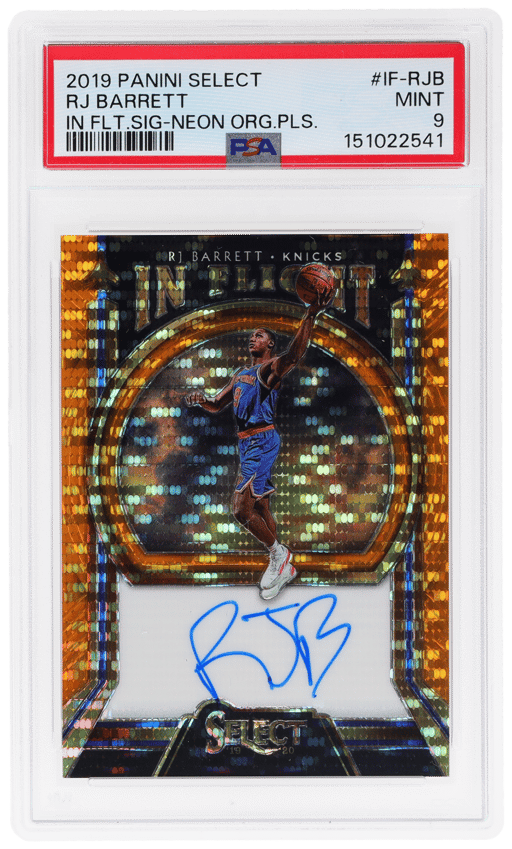 2019 Panini Select In Flight Signatures Neon Orange Pulsar Prizm RJ Barrett #IF-RJB 33/35 PSA 9
