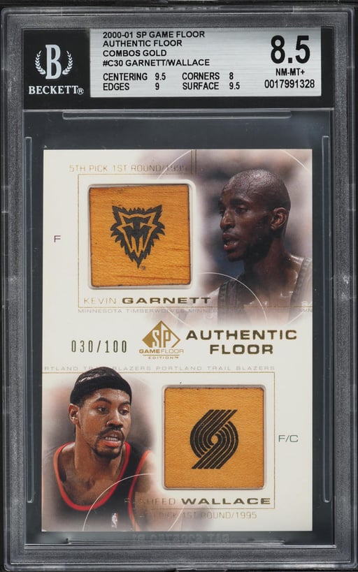 2000 SP Game Floor Gold Kevin Garnett Rasheed Wallace PATCH /100 BGS 8.5