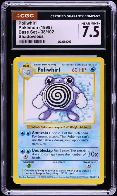 1999 Pokemon Base Set Shadowless Poliwhirl #38 CGC 7.5 NRMT+
