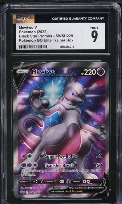 2022 Pokemon SWSH Black Star Promo GO ETB Full Art Mewtwo V #SWSH229 CGC 9 MINT
