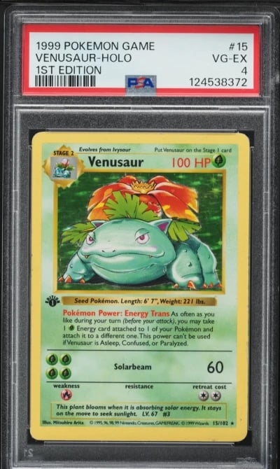 1999 Pokemon Base Set Shadowless 1st Edition Holo Venusaur #15 PSA 4 VGEX