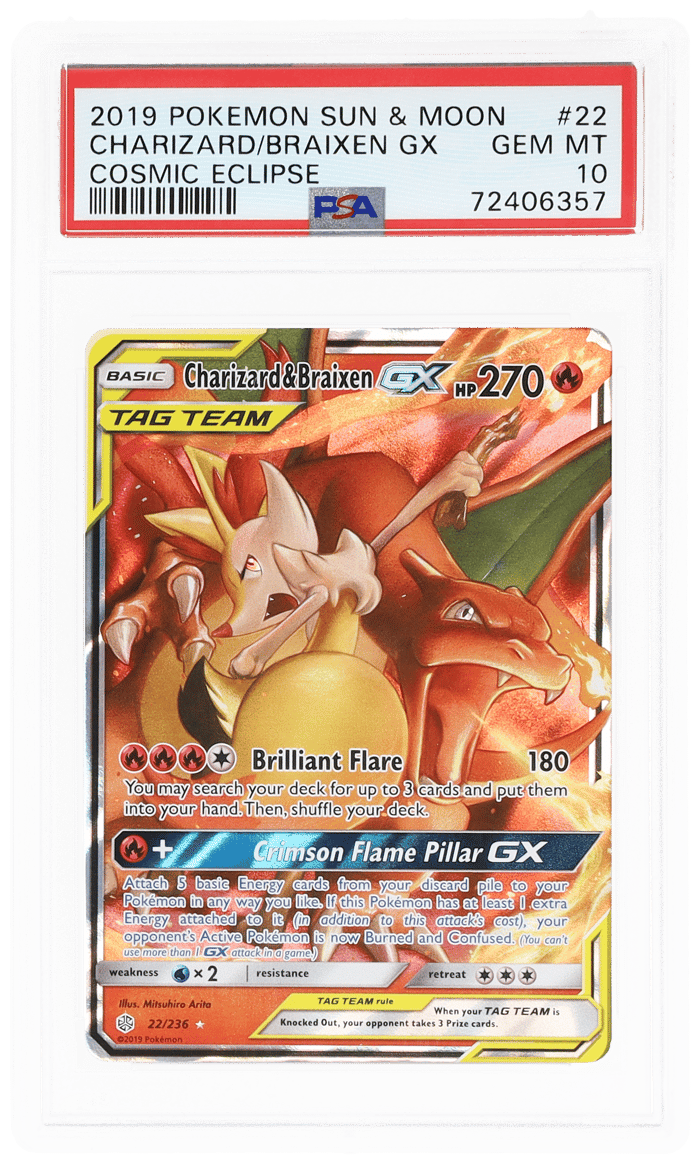 2019 Pokemon Sun and Moon Cosmic Eclipse Braixen Gx/Charizard #22