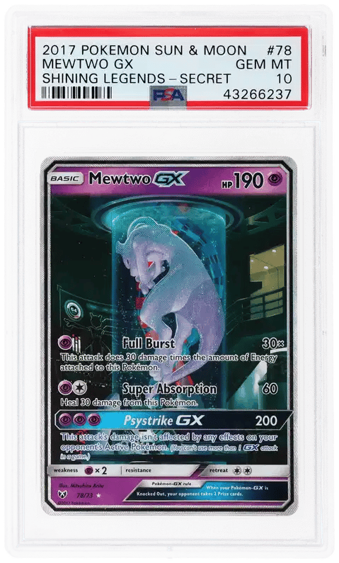 Sun and Moon Shining Legends Secret Rare Mewtwo Gx #78